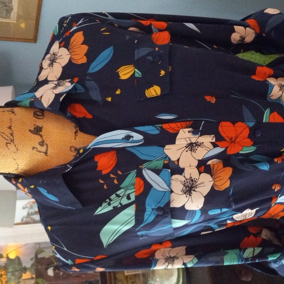 Nannette Lepore Dark Navy Floral Print Patio Maxi Button Up Dress NWT - Picture 3 of 14